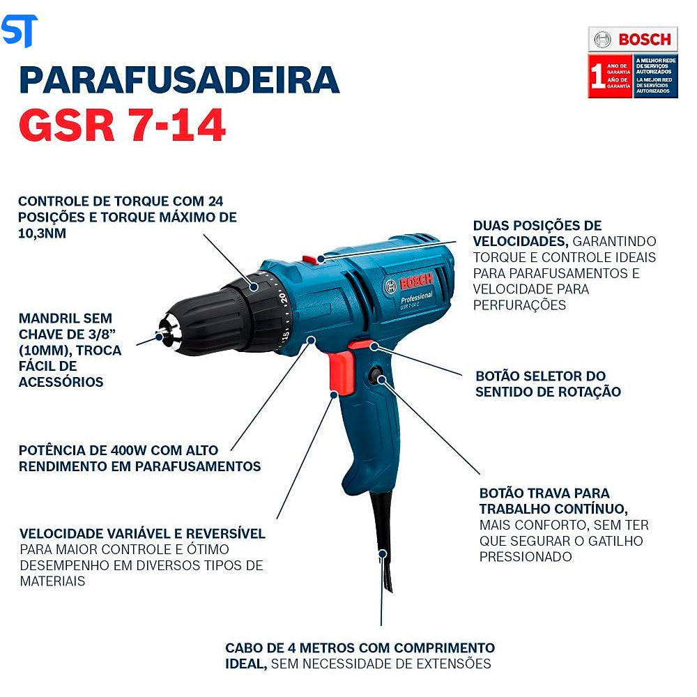 Parafusadeira / Furadeira 400W 220V GSR 7-14 E Bosch