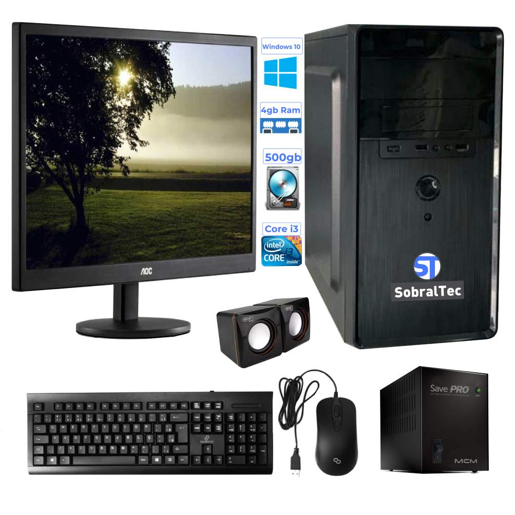 Computador SobralTec Core i3-3220 -HD 500Gb  -Memória 4Gb -Com Monitor de 18,5 Polegadas -Estabilizador -Som Teclado e M