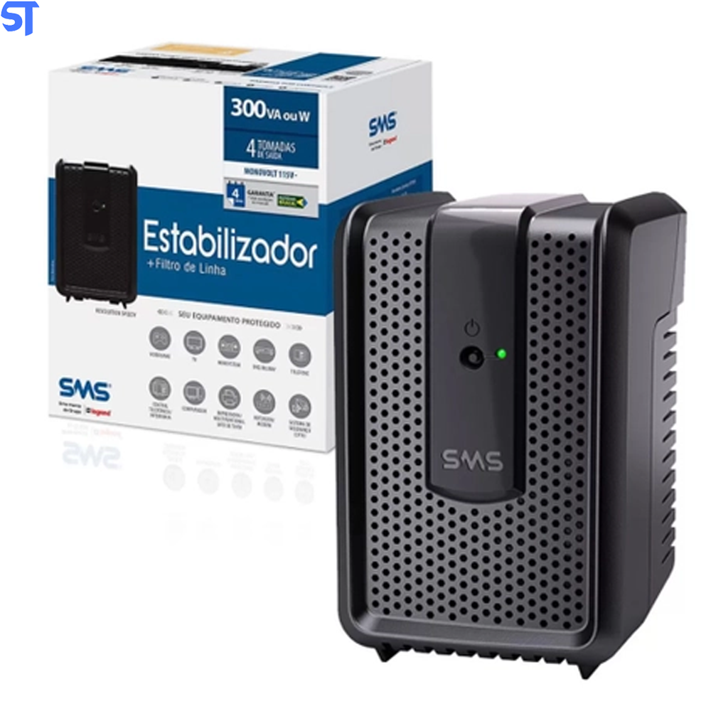 Estabilizador SMS Revolution Speedy 300VA, Entrada e Saída de 115V, 4 Tomadas - USP300S
