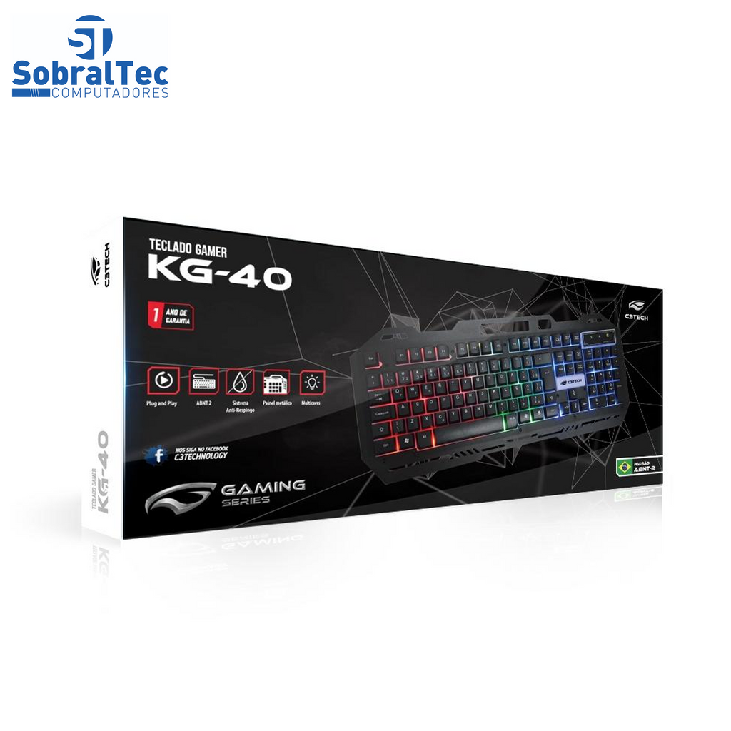 Teclado Gamer Preto C3Tech KG-40BK-USB 2.0ABNT2-LED RGB