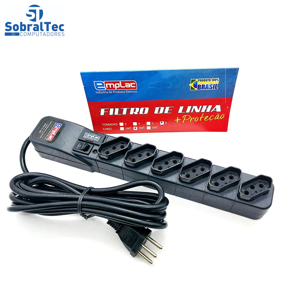 Protetor Eletrico Rearme Premium 6 Tomadas Com Cabo de 3 Metros - Emplac