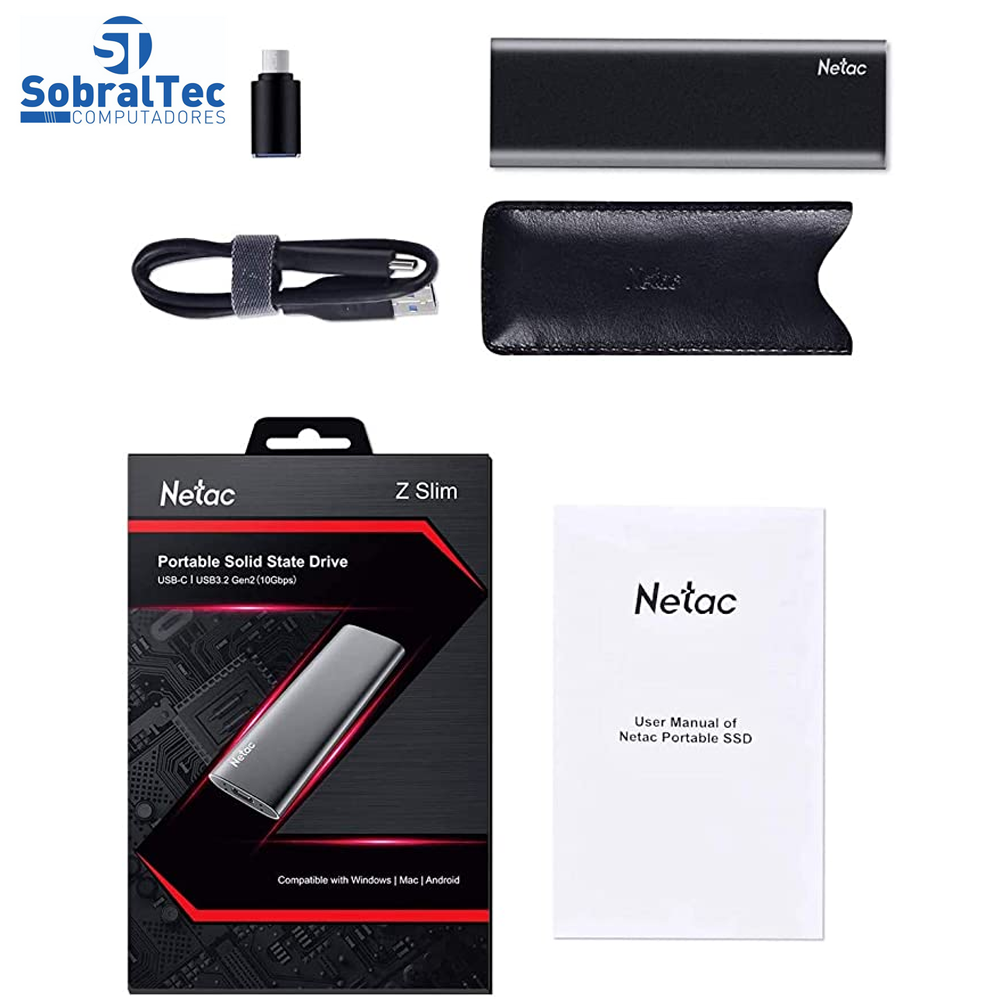 SSD Externo USB 3.2 Tipo C  250Gb 550Mb/s De Leitura E 480Mb/s De Escrita  Netac