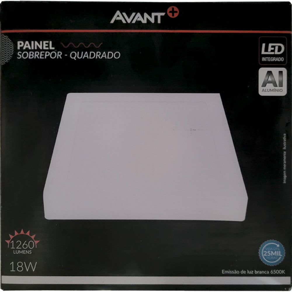 Painel de Sobrepor LED Avant 18W Bivolt, Quadrado, 20,5 x 20,5 cm, 6500K BrancoV AI Aluminio