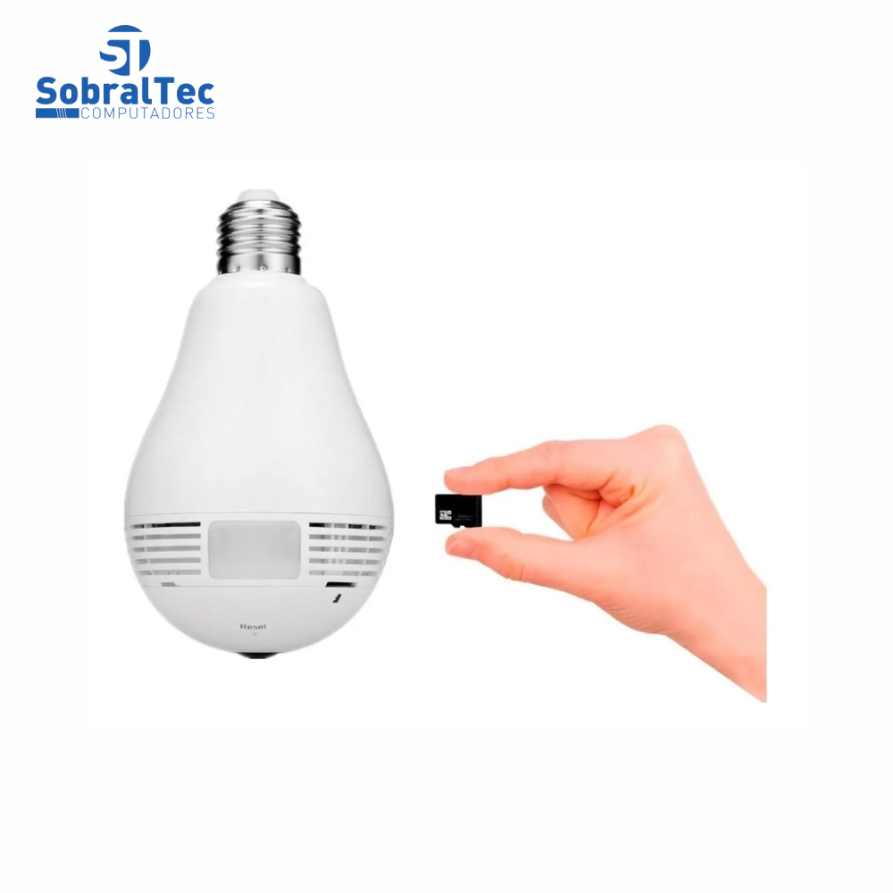 Lâmpada Espiã Ip 360° Câmera Hd Panorâmica Led Wifi Grava Alarme VT-17657-61