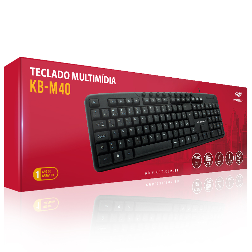 Teclado USB Multimidia KB-M40BK Preto C3Tech