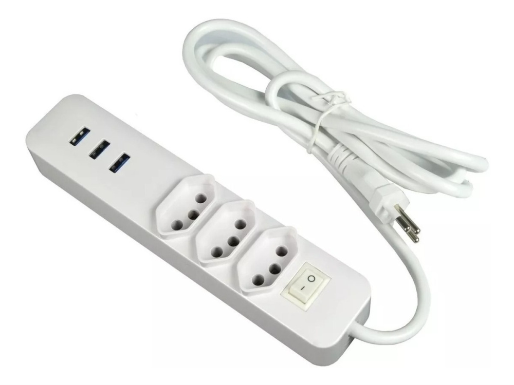 Extensão Tomada Multifuncional De 3 Conexões Antiestática Com 3 Portas Usb 2.0 1,5m