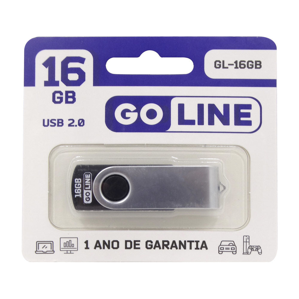 Pendrive Goline 16GB 2,0 GL-16GB Preto-Prata