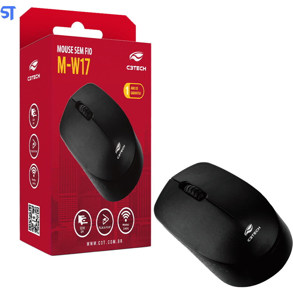 Mouse C3Tech M-W17BK Wireless 1000 DPI - Preto