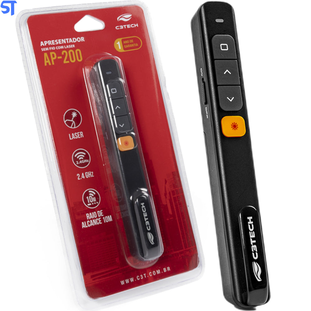 Apresentador de Slide Sem Fio Preto Ap-200 -C3Tech