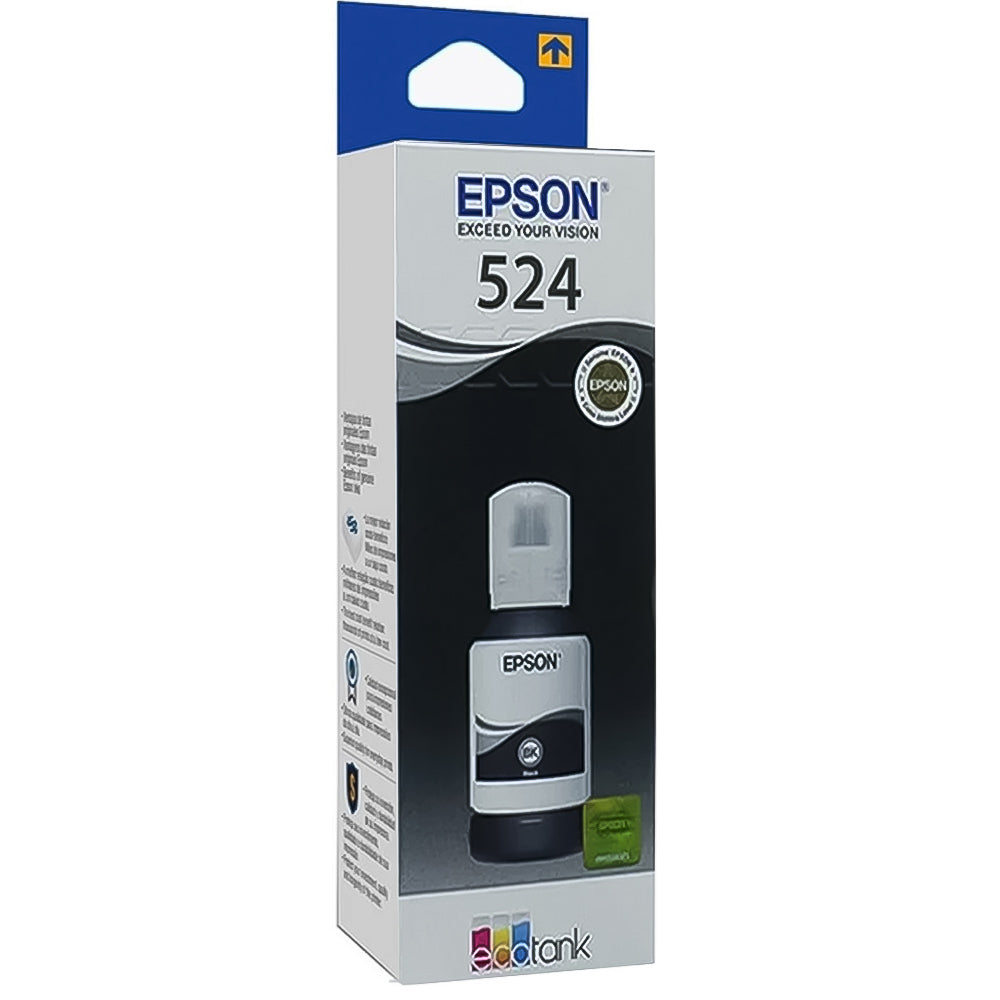 Refil de Tinta Epson 524 Preto BK 127ML Original T524120 Pigmentada Rendimento 7000 Páginas L15150/ T524220/ T524320