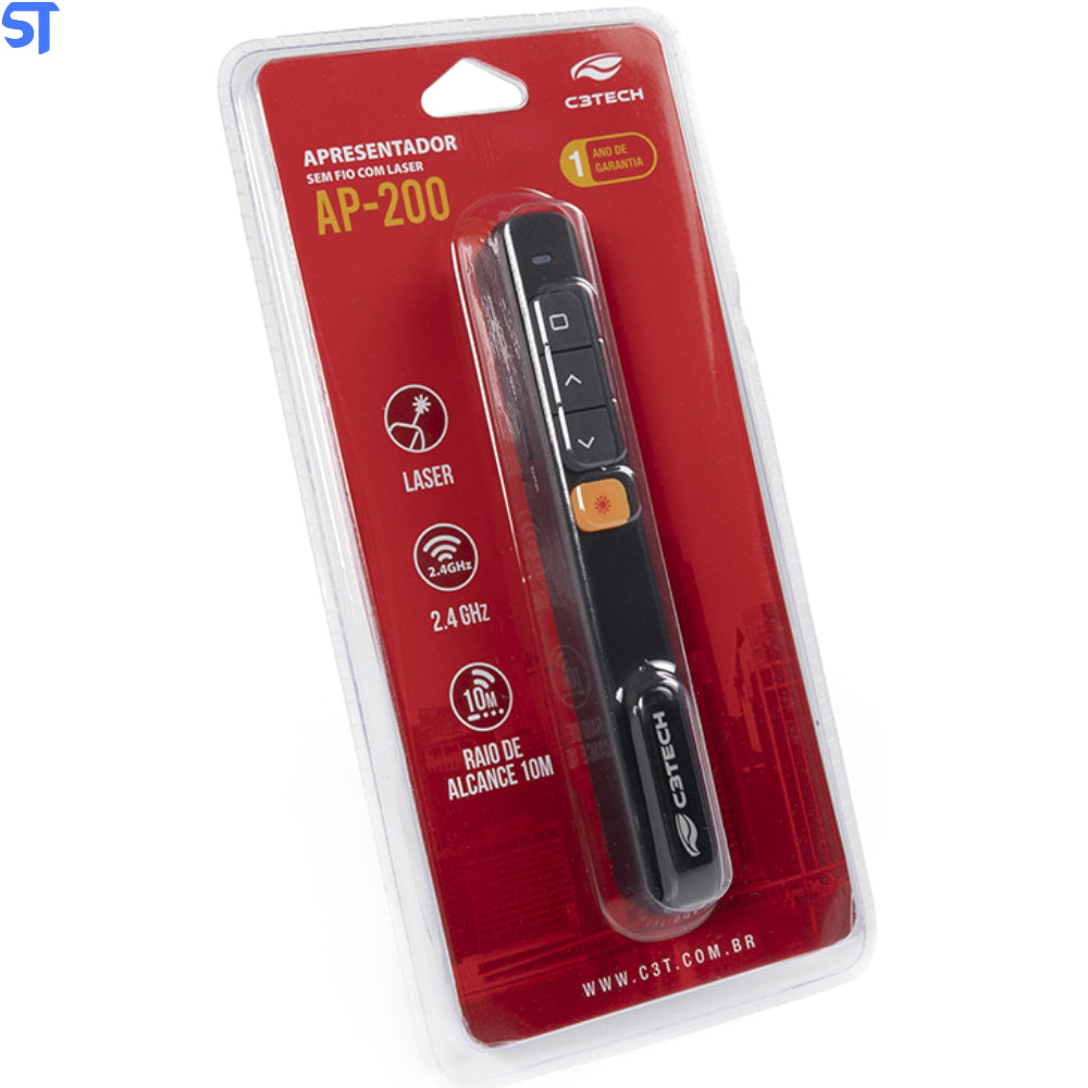 Apresentador de Slide Sem Fio Preto Ap-200 -C3Tech