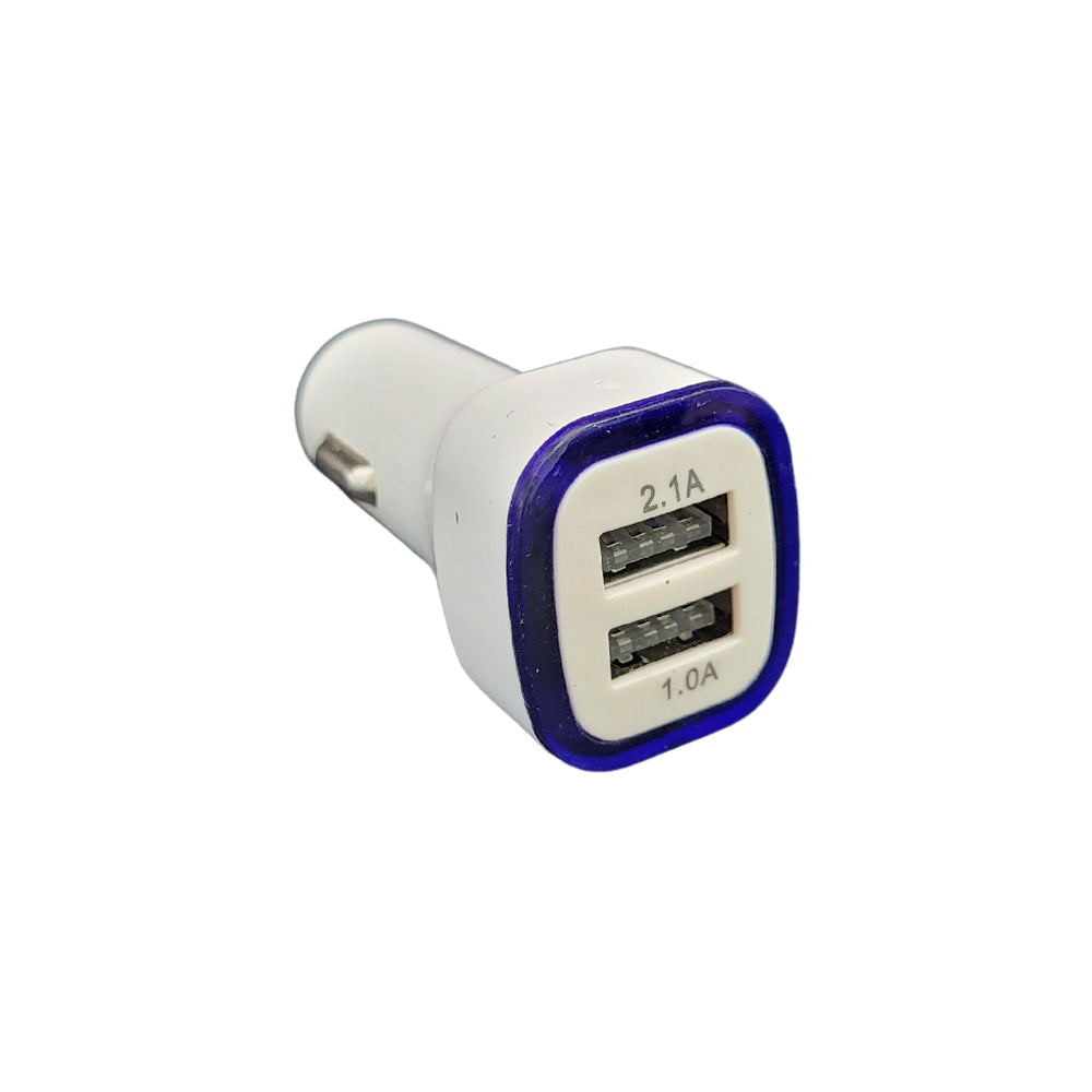 Carregador Veicular Fast Charging Com Duas Portas USB 2.1A/ 1.0A - Branco / Azul Escuro