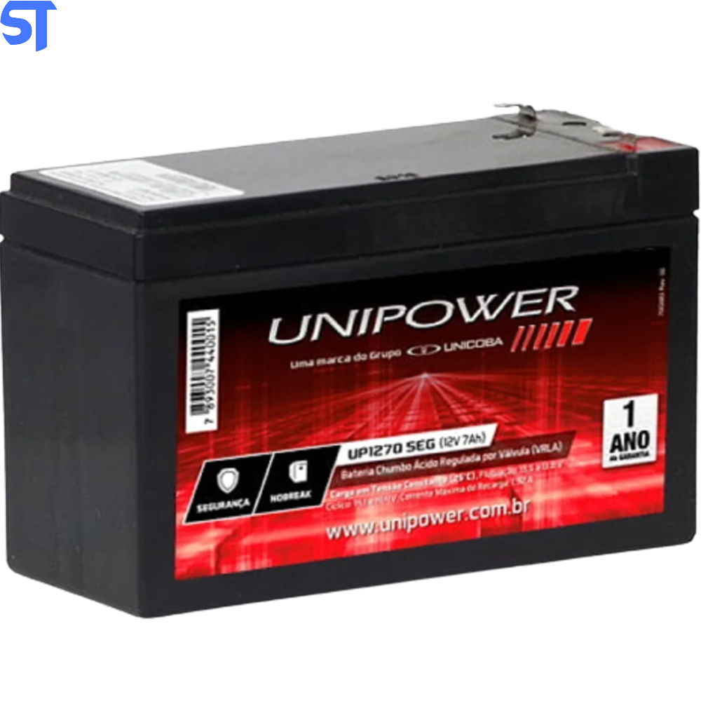 Bateria Selada Para Nobreak 12v 7Ah F187 UP1270 Seg- Nobreak Ot Unipower