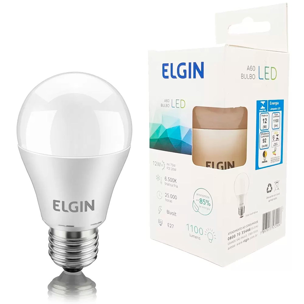 Lampada Bulbo LED 12W Bivolt 3000K Elgin 48BLED2M12YU