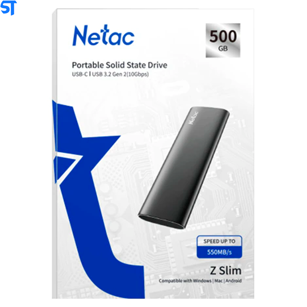 SSD Externo USB 3.2 Tipo C 500Gb Netac 550Mb/s De Leitura E 480Mb/s De Escrita