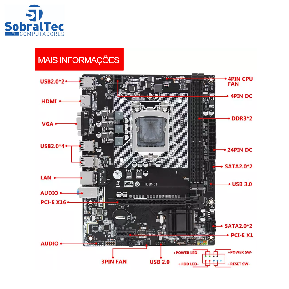 Placa Mãe H61M-S1 Lga 1155 Ddr3 Intel i3 i5 i7 Machinist Good Luck 7 Store