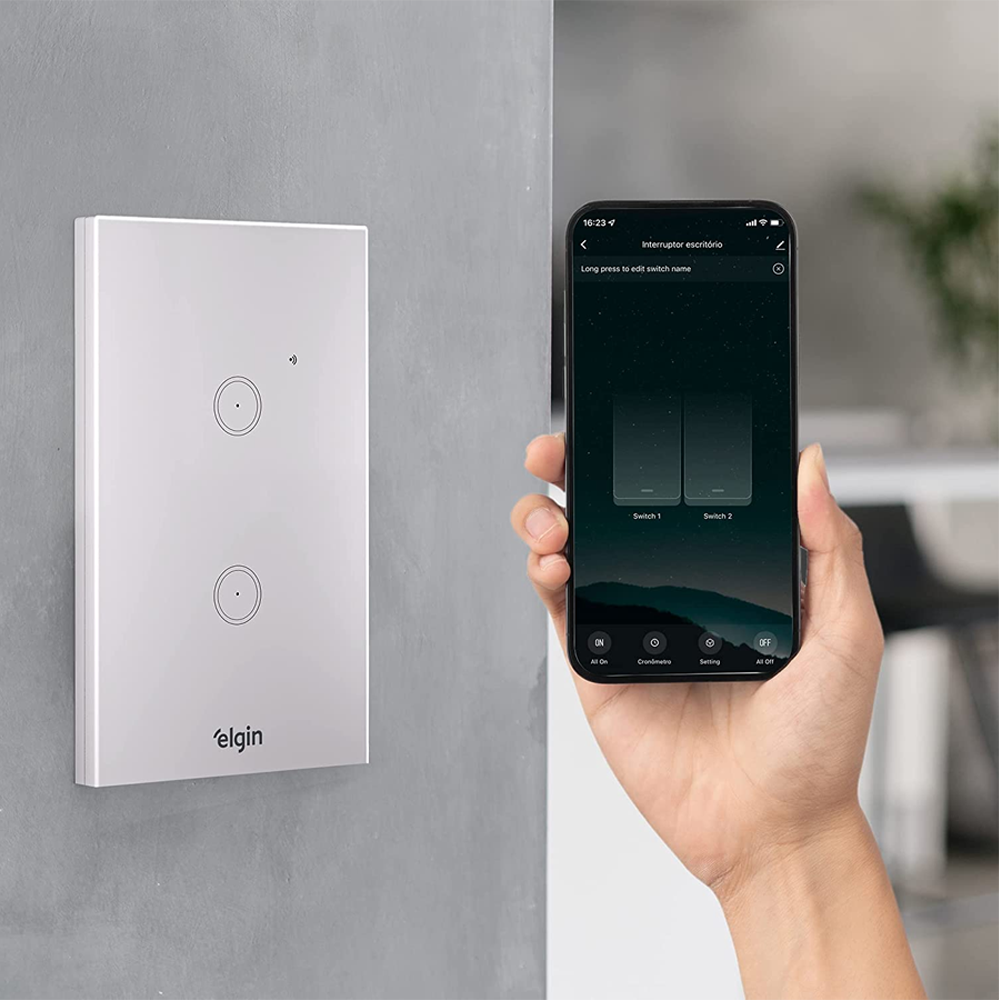 Interruptor Inteligente 2 Botões Touch Smart Wifi Elgin 8INTWIFI200 Compatível Com Alexa e Google Home