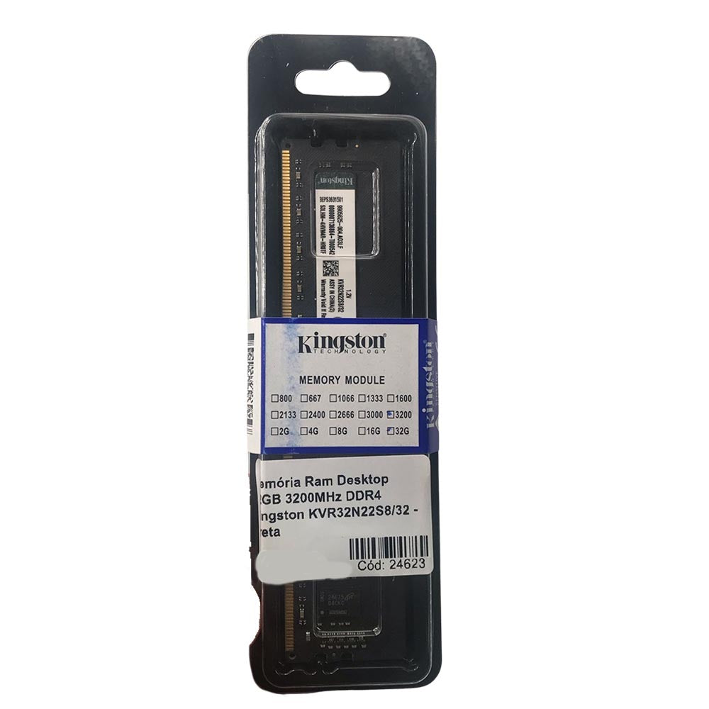 Memória Ram Desktop 32GB 3200MHz DDR4 Kingston KVR32N22S8/32 - Preta