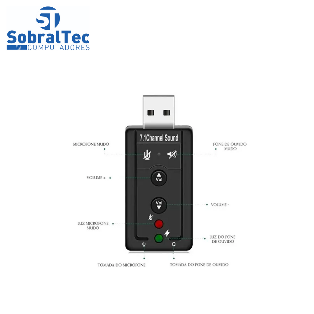 Placa De Som Usb 7.1 Adaptador Audio P2 P3