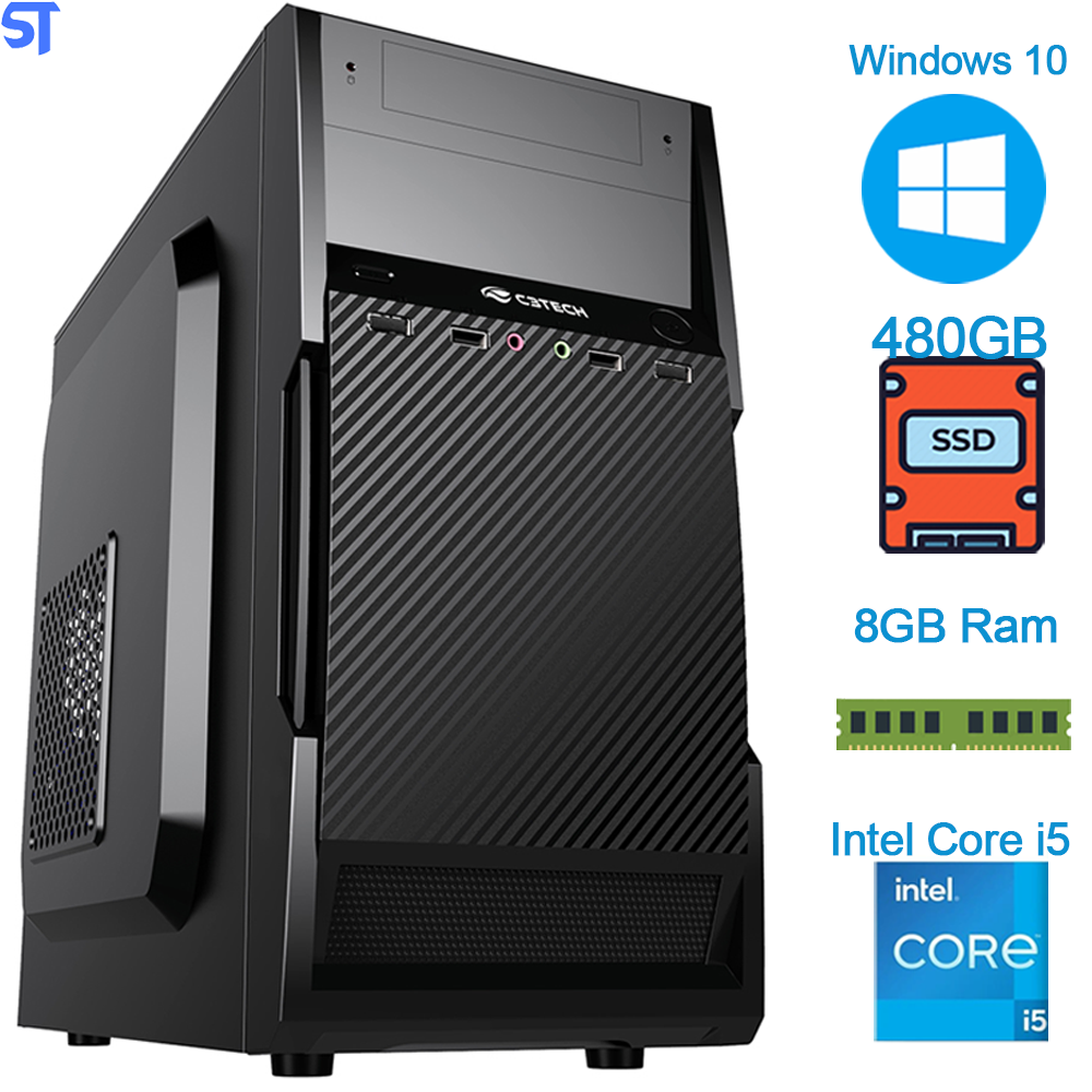 Computador Intel® Core™ i5- Memoria DDR4 8Gb 3000MHz - HD SSD 480GB - Monitor Teclado e Mouse