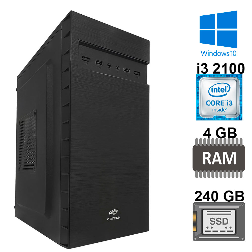 Computador Core i3 2100, SSD 240GB, Memória 4GB, GaB MT32BK, Windows10
