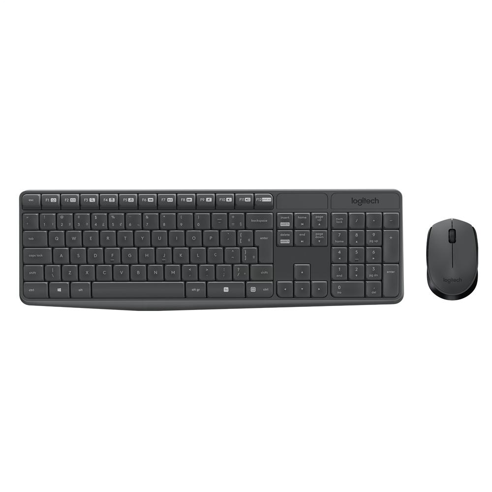 Teclado e Mouse Logitech MK235 Sem Fio Resistente à Água Cinza ABNT2