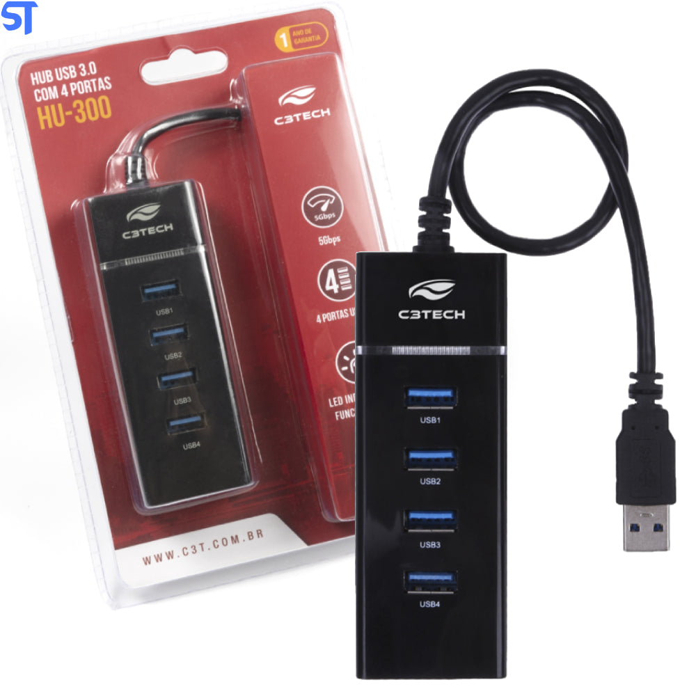 Hub USB 2.0 5 Portas Com Leitor de Cartao C3Tech - HU-L200BK