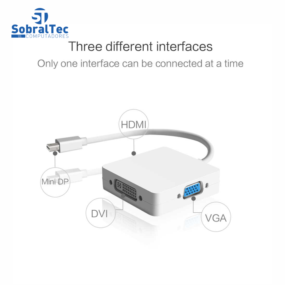 Adaptador 3 Em 1 Thunderbolt Mini Displayport Para Vga Dvi Hdmi FSU Linkey MDP1IN3