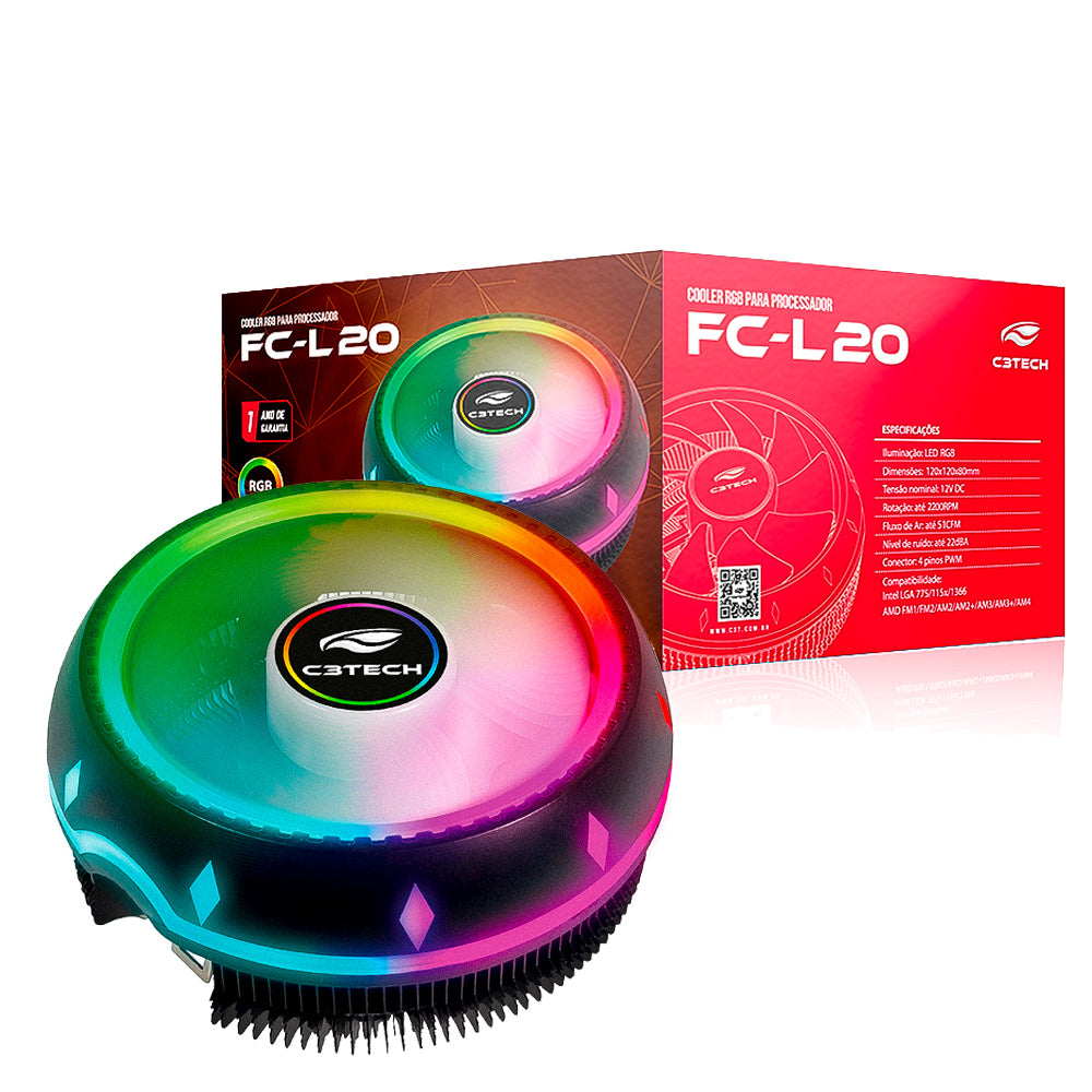 Cooler Fan CPU com LED RGB C3Tech Gaming - FC-L20RGB