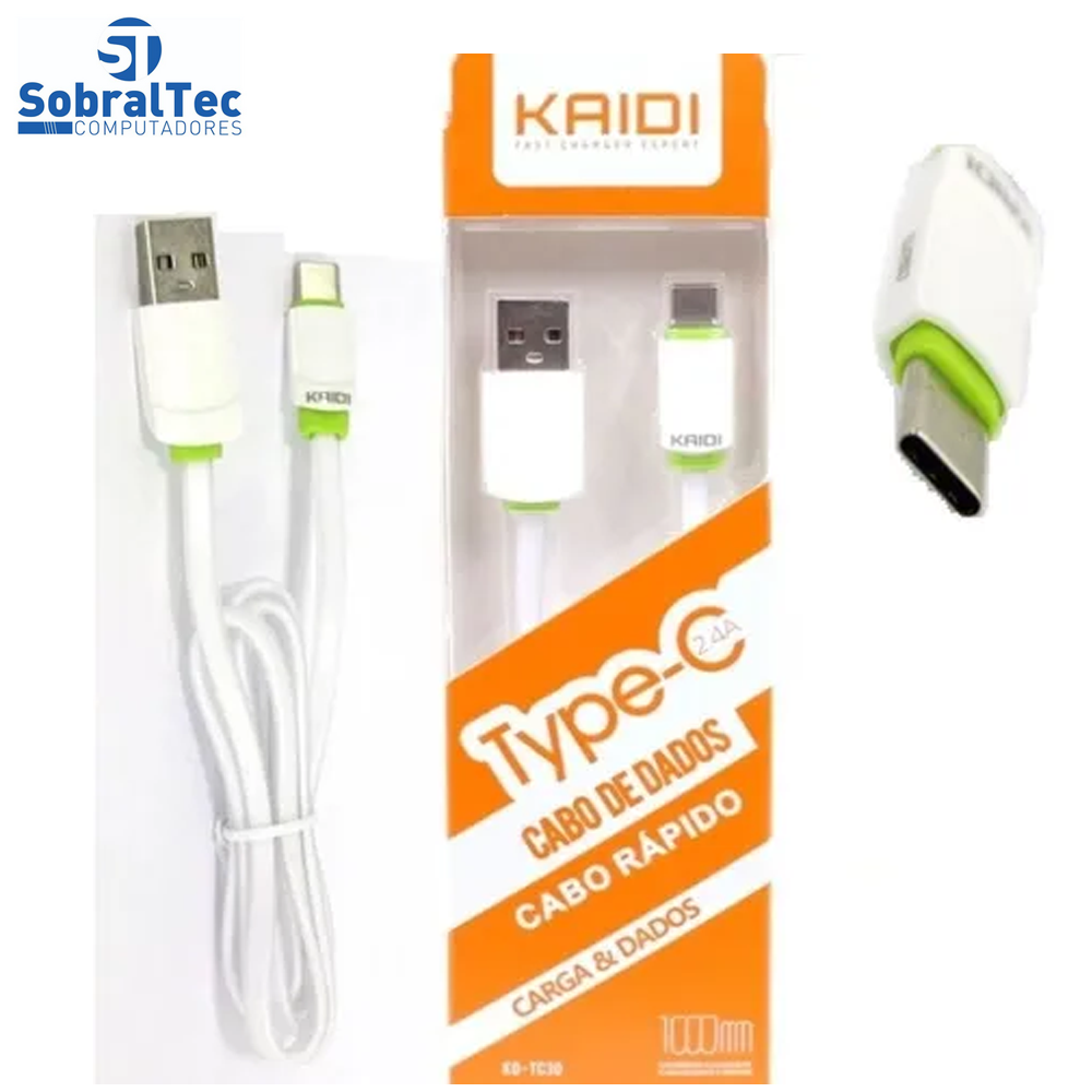 Cabo De Carga e Dados USB Para USB Tipo C Kaidi 2.4A KD-TC30