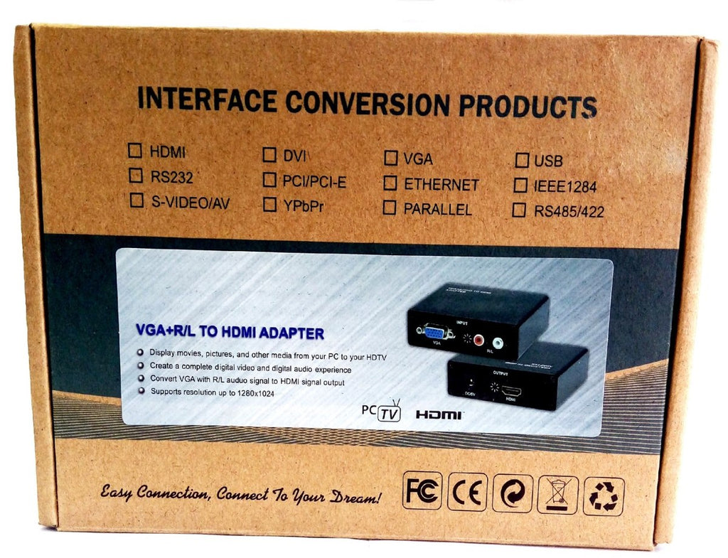 Interface Conversor Vga | Avi para Hdmi Com Fonte | Hwh-2058
