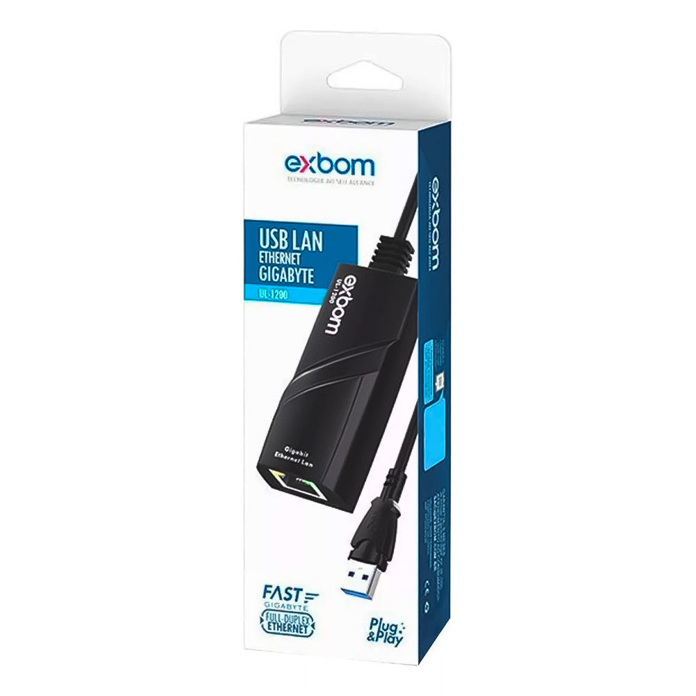 Adaptador de Rede USB 3.0 Para Rede Lan Ethernet Gigabyte 10/100/1000, Full-Duplex UL-1200,  EXBOM 04167