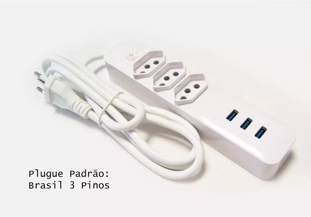 Extensão Tomada Multifuncional De 3 Conexões Antiestática Com 3 Portas Usb 2.0 1,5m