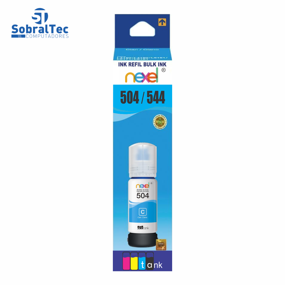 Tinta Refil Bulk Ink Compativel Epson Corante 70Ml Cyan - 504/544 Nexel Para Ecotank L3150 / L3110 / L5190 / L3250