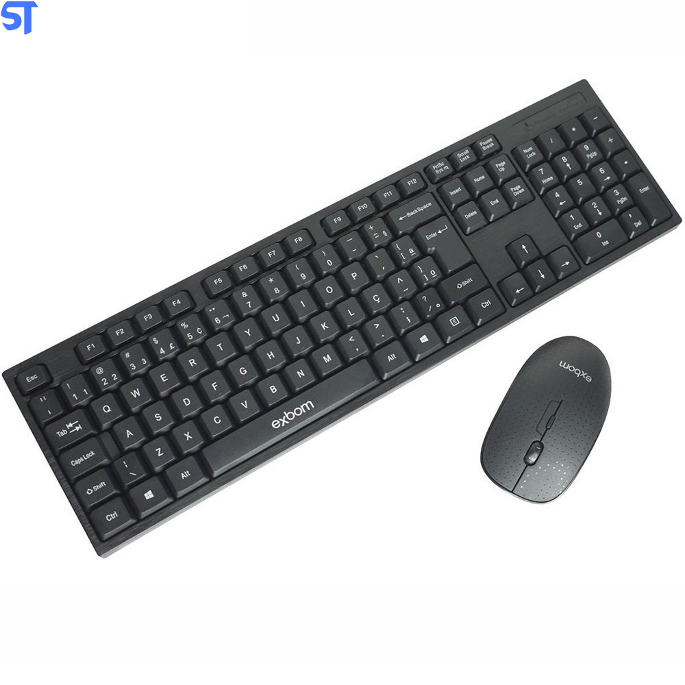 Kit Teclado e Mouse Sem Fio 2.4Ghz Abnt2 Ç 10M Plug And Play Exbom Bks370