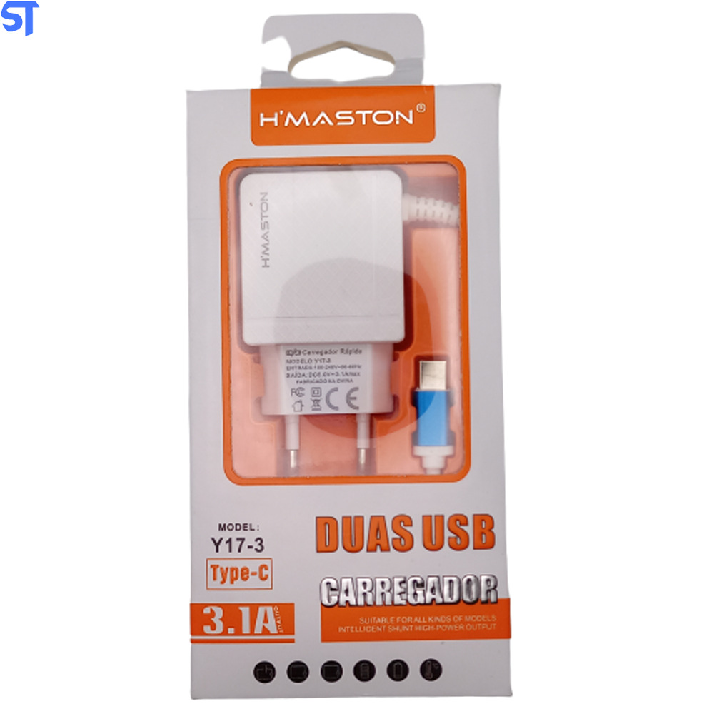 Carregador Com Duas Usb 3.1A Tipo C H'maston- Y17-3