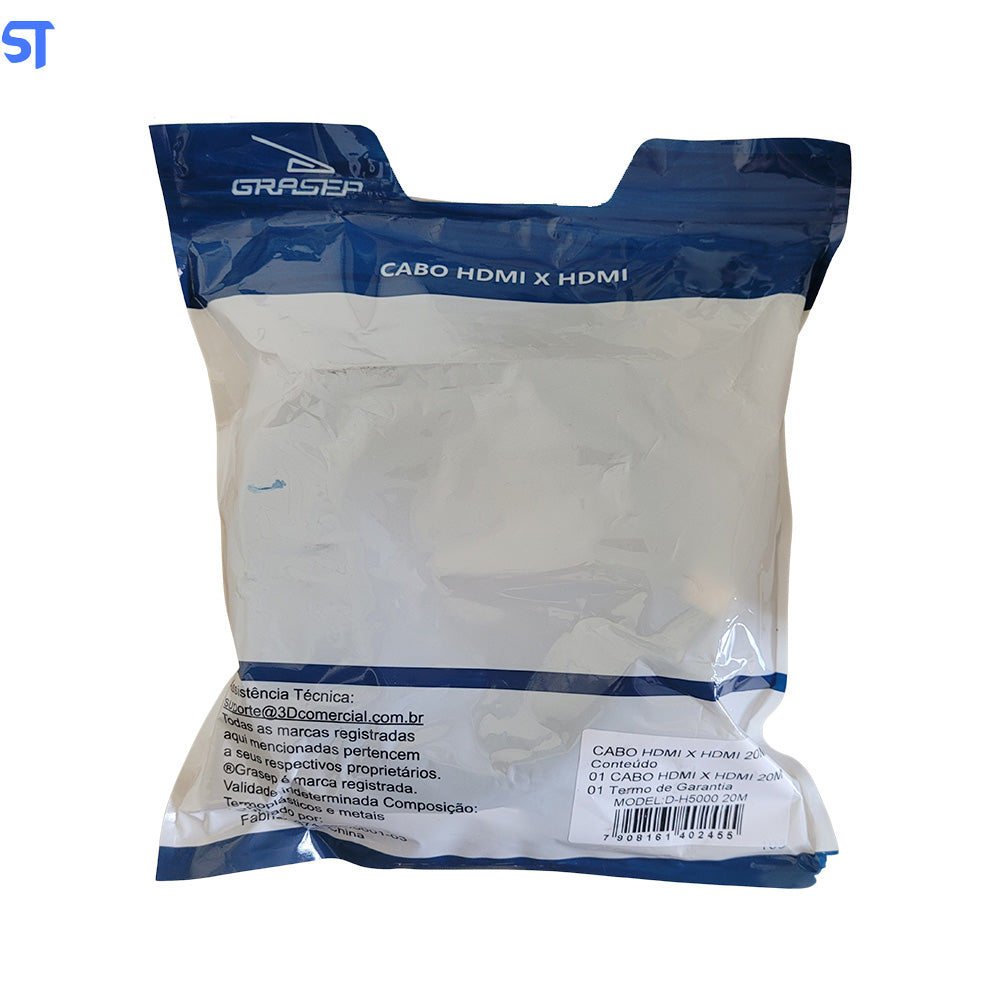 Cabo HDMI Para HDMI 20 Metros Plug v1.4 D-H5000 -20M GRASEP
