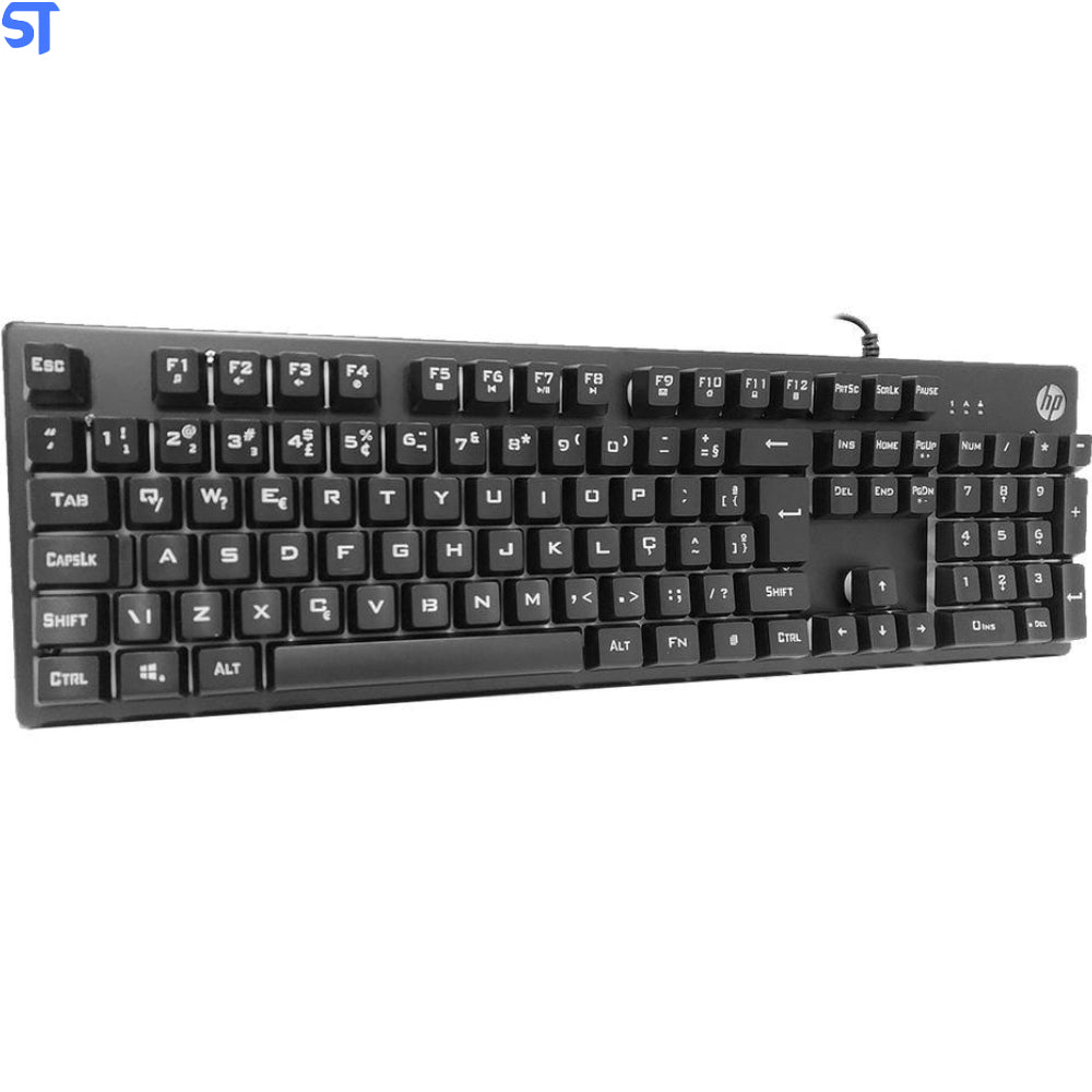 Teclado Gamer USB HP K500F LED RGB Teclas Multimídia ABNT2 Com Membrana - Preto