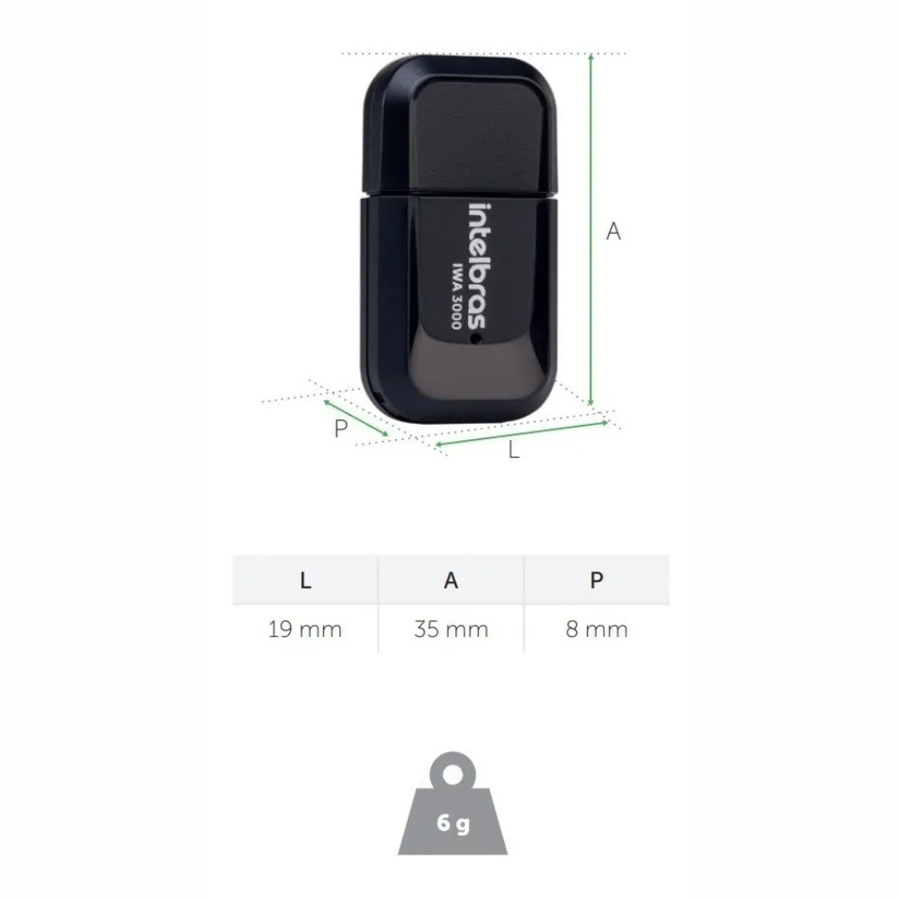 Nano Adaptador Wireless Usb 300Mbps Intelbras IWA 3000