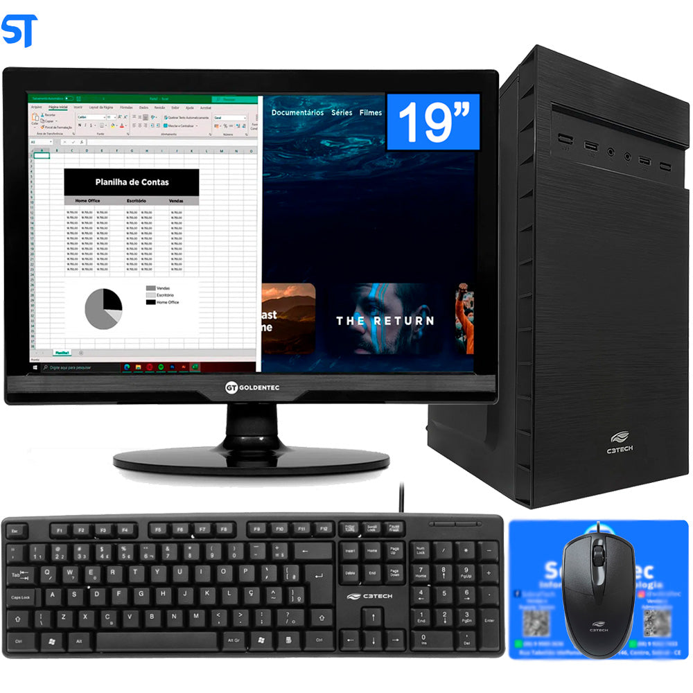 Computador Core i3-3240-SSD 120GB-Memória Ram 4GB-Gab MT-32BK- Com Monitor 19 HDMI e Windows 10 Teclado e Mouse